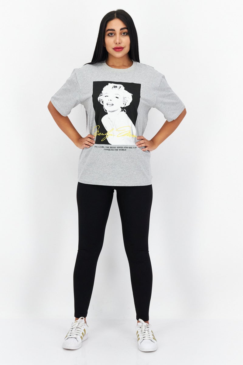 Marilyn Monroe Women Oversize Crew Neck Short Sleeve Graphic T-shirt, Heather Grey - Image 4